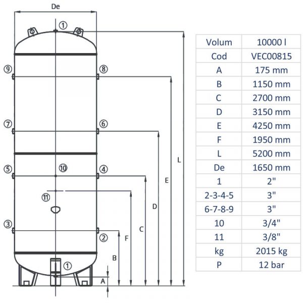 Rezervor de aer 10000 l, vertical, 12bar, vopsit - imagine 2