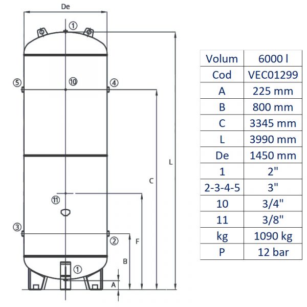 Rezervor de aer 6000 l, vertical, 12bar, vopsit - imagine 2