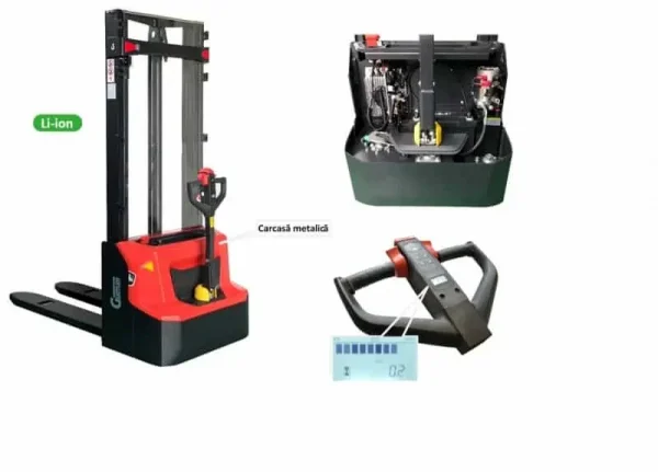 Stivuitor electric cu operator pietonal, GUTMAN, Model PSE12N29 dublu catarg