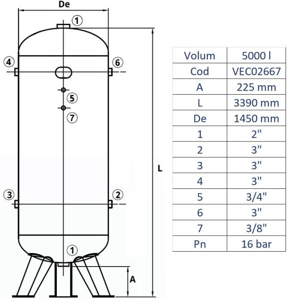 Rezervor de aer 5000 l, vertical, 16bar, vopsit - imagine 2