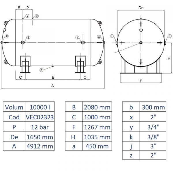 Rezervor de aer 10000 l, orizontal, 12bar, vopsit - imagine 2