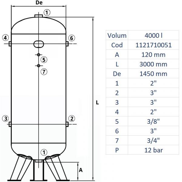 Rezervor de aer 4000 l, vertical, 12bar, vopsit - imagine 2