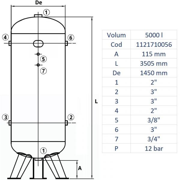 Rezervor de aer 5000 l, vertical, 12bar, vopsit - imagine 2