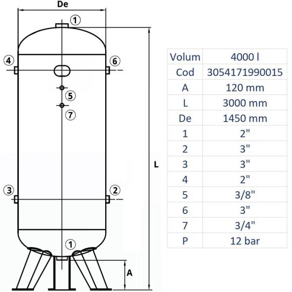 Rezervor de aer 4000 l, vertical, 12bar, zincat, Made in Italy - imagine 2