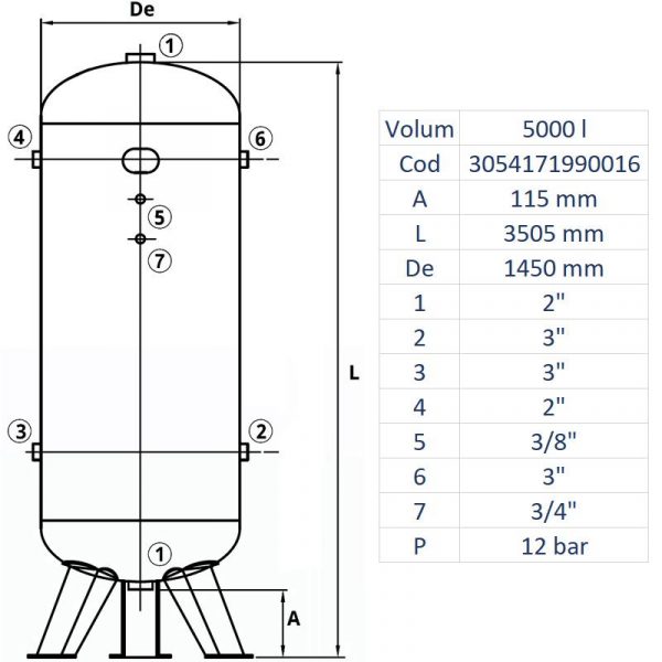 Rezervor de aer 5000 l, vertical, 12bar, zincat - imagine 2