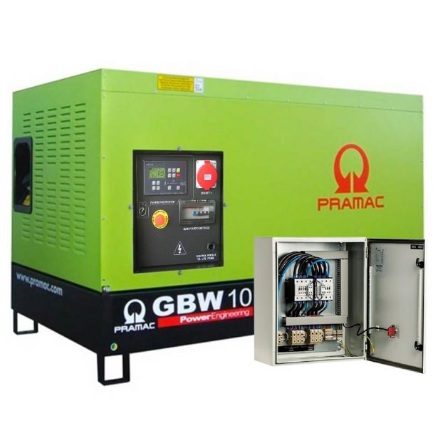 Generator de curent diesel Pramac GBW10Y_S_A, trifazat, 8.92 kVA, panou automat, carcasa insonorizata, panou transfer LTS