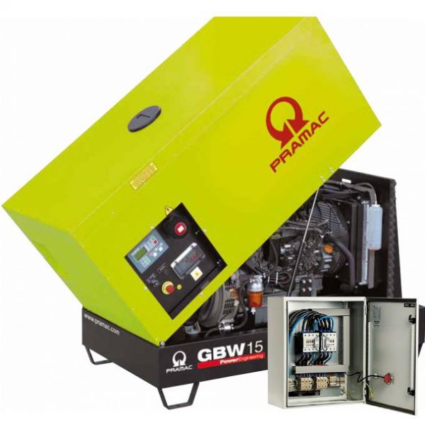 Generator de curent diesel Pramac GBW15Y_S_A, trifazat, 13.46 kVA, panou automat, carcasa insonorizata, panou transfer LTS
