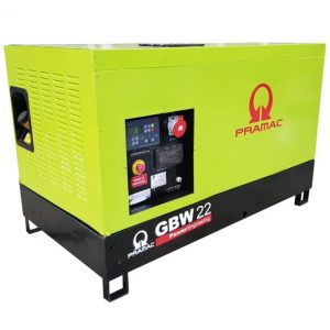 Generator de curent diesel Pramac GBW22P_S, motorizare Perkins, trifazat, 22 kVA, cu carcasa insonorizanta, panou automat