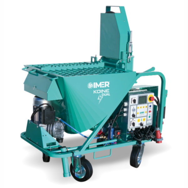 Masina de tencuit Imer Koine 4 DUAL materiale preamestecate, debit material 22 l/min., motor 400V, putere instalata 7.75 kW, distanta maxima de pompare 25 m