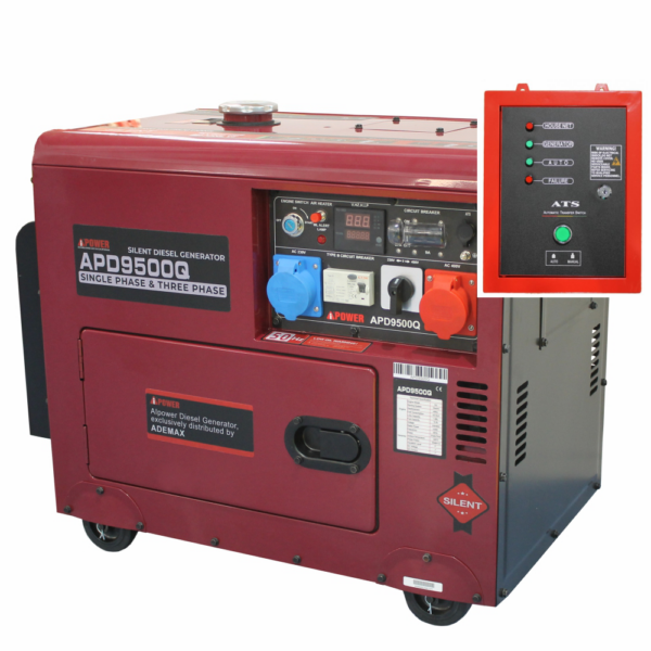 Generator de curent insonorizat AiPower APD9500Q putere maxima 6,5kW 230/400V Diesel ATS inclus