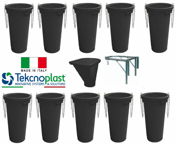 Sistem tubulatura evacuare deseuri (10 buc. tub negru+cuva de incarcare+suport)