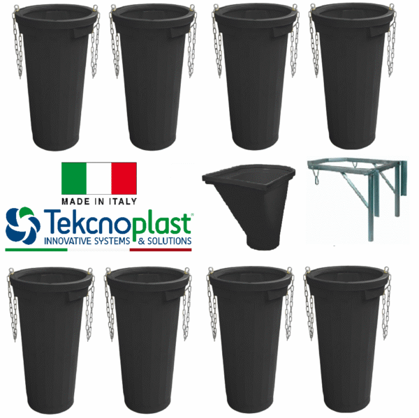 Sistem tubulatura evacuare deseuri (8 buc. tub negru+cuva de incarcare+suport)